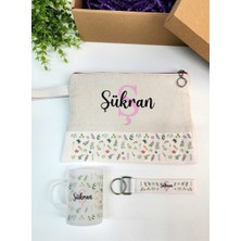 Happy Mountains Isme Özel Kişiye Özel Yeşil Yaprak Desenli Baskılı Clutch Kadın Bez Çanta Bez Makyaj Çantası