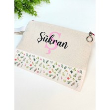Happy Mountains Isme Özel Kişiye Özel Yeşil Yaprak Desenli Baskılı Clutch Kadın Bez Çanta Bez Makyaj Çantası
