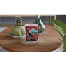 Wisdom Rain  Çiçeklerle Süslenmiş Balık Baskılı Kupa Bardak