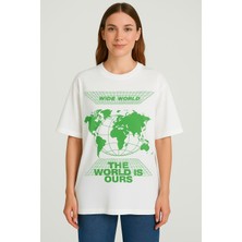 Kadın Oversize Baskılı Bol Geniş Kalıp Salaş Kesim T-Shirt
