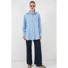 Fevien Çizgili Uzun Gömlek Tunik 5963 - Mavi