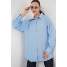 Fevien Çizgili Uzun Gömlek Tunik 5963 - Mavi