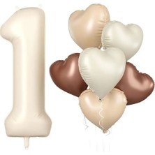Retro Krem 1 Yaş Kalpli Folyo Balon Set