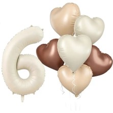 Retro Krem 6 Yaş Kalpli Folyo Balon Set