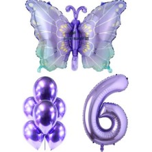 Mor Kelebek 6 Yaş Folyo Balon Set