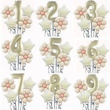 Krem Papatya 1 Yaş Happy Birthday Yıldız Rakam Folyo Balon Set