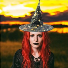 Kuzey Oyuncak Vıp Halloween Hat Yıldızlı Gold Siyah Cadılar Bayramı Şapkası Cadılar Bayramı Kostüm Aksesuarları