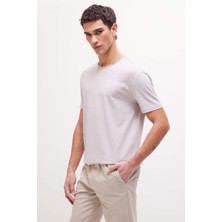 Regular Fit Bisiklet Yaka Kısa Kollu Ağır Kumaş Tişört Kum