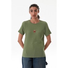 Ayıcık Nakışlı Bürümcük Kumaş Oversize Tişört