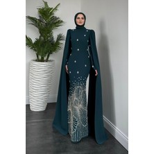 Farah Kolları Pelerinli Abiye Zümrüt