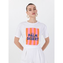 Fabrika Bisiklet Yaka Baskılı Beyaz Kadın T-Shirt F5SL-TST0437