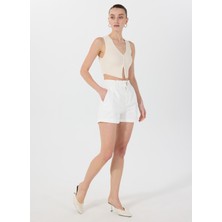 Mustang Büzgülü Bel Normal Beyaz Kadın Denim Şort M5SL-SRT1120