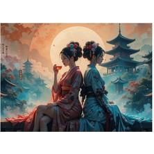 Bedeko Geleneksel Japon Kıyafeti Giyen Kadınlar Mdf Tablo