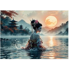 Bedeko Sisli Nehirde Japon Kadın Ahşap Tablo