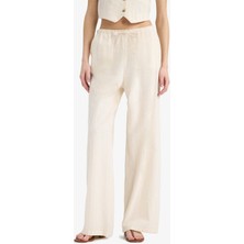 DeFacto Keten Karışımlı Pantolon Wide Leg Geniş Bol Paça Cepli Basic Düz Normal Bel Standart Boy D1010AX25SP