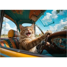 Bedeko Klasik Araba Kullanan Kedi Mdf Tablo