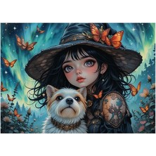 Bedeko Şapkalı Kız ve Köpeği Mdf Tablo