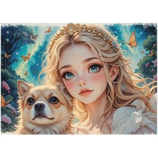 Bedeko Sarışın Kız ve Köpeği Ahşap Tablo