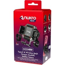 Nukrotech M33 Plus Titreşim Modüllü Motosiklet Telefon Tutucu (Kablosuz ve Type-C Şarjlı )