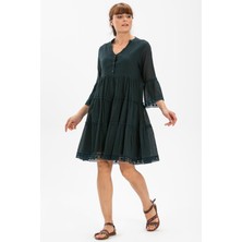 Eliş Şile Bezi Şeyma Vual Kısa Yazlık Elbise Petrol Ptrl