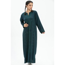 Uzun Kol Şile Bezi Simli Kaftan Midi Boy Yazlık Elbise Petrol Ptrl