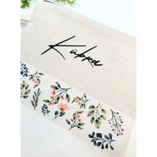 Happy Mountains Isme Özel Kişiye Özel Yeşil Yaprak Desenli Baskılı Clutch Kadın Bez Çanta Bez Makyaj Çantası
