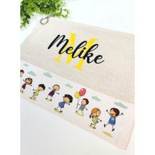 Happy Mountains Isme Özel Kişiye Özel Sevimli Çocuk Figürlü Baskılı Clutch Kadın Bez Çanta Bez Makyaj Çantası