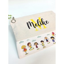 Happy Mountains Isme Özel Kişiye Özel Sevimli Çocuk Figürlü Baskılı Clutch Kadın Bez Çanta Bez Makyaj Çantası