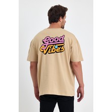 Good Vibes Baskılı Oversize Tişört