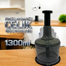 1300 ml Paslanmaz Çelik Bıçaklı Bas-Kes Pratik El Rondosu
