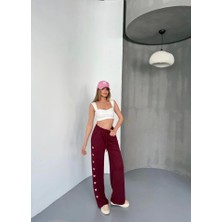 Osy Modal Yumuşak Dokulu Kumaş Nakış Işlemeli Rahat Bol Paça Eşofman Pantalon - Bordo