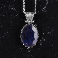 Kambo Doğal Taş Kolye - 925 Ayar Gümüş Kolye (Safir)