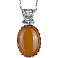 Kambo Doğal Taş Kolye - 925 Ayar Gümüş Kolye (Sarı Akik)