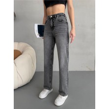Kadın Yüksek Bel Likralı Straight Fit jean