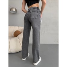 Kadın Yüksek Bel Likralı Straight Fit jean