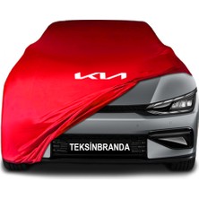 Kia Ev6 (2021- )  Kırmızı Kumaş Araba Branda Logolu Kumaş Araba Brandası Penye Oto Branda