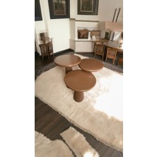 Wood Wooden Ahşap Kahverengi Renk 3’lü Set Mantar Yan Sehpa Fiskos Çiçeklik Decorative