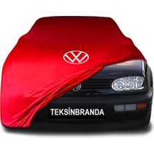 Volkswagen Golf 3 (1991 - 1999) Kırmızı Kumaş Araba Branda Logolu Kumaş Araba Brandası Penye Oto Branda