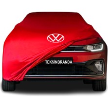 Volkswagen Virtus  Kırmızı Kumaş Araba Branda Logolu Kumaş Araba Brandası Penye Oto Branda