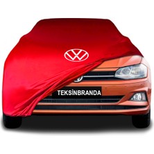 Volkswagen Polo 6 (2017 - 2020) Kırmızı Kumaş Araba Branda Logolu Kumaş Araba Brandası Penye Oto Branda