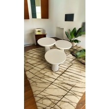Wood Wooden Ahşap Krem Renk 3’lü Set Mantar Yan Sehpa Fiskos Çiçeklik Decorative