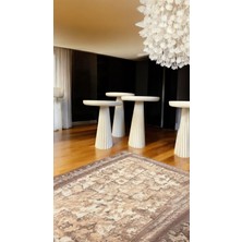 Wood Wooden Ahşap Krem Renk 3’lü Set Mantar Yan Sehpa Fiskos Çiçeklik Decorative