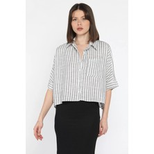 Gülseli Kadın Tek Cepli Çizgi Desenli Oversize Gömlek