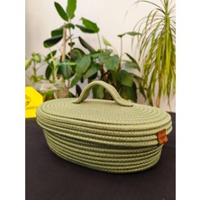 Jüt Hasır Sepet Oval Kapaklı Organizer 30 x 20