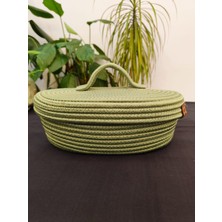 Jüt Hasır Sepet Oval Kapaklı Organizer 30 x 20