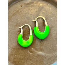 Yeşil Mineli J Model Şık Kadın Yazlık Halka Küpe