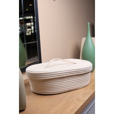 Jüt Hasır Sepet Oval Kapaklı Organizer 30 x 20