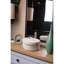 Jüt Hasır Sepet Oval Kapaklı Organizer 30 x 20