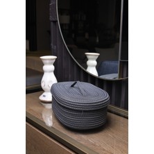 Jüt Hasır Sepet Oval Kapaklı Organizer 30X20