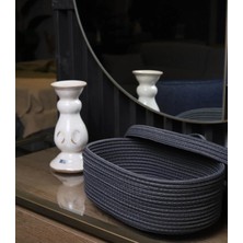 Jüt Hasır Sepet Oval Kapaklı Organizer 30X20